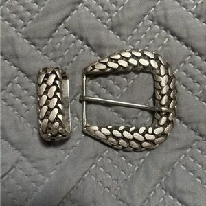 Silver Textured Belt Buckle Set